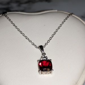 .925 Silver Garnet and White Topaz Necklace